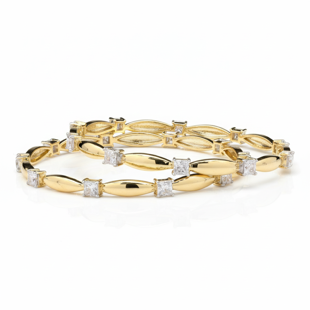 Gold Rhodium Plated Silver Moissanite Bangles