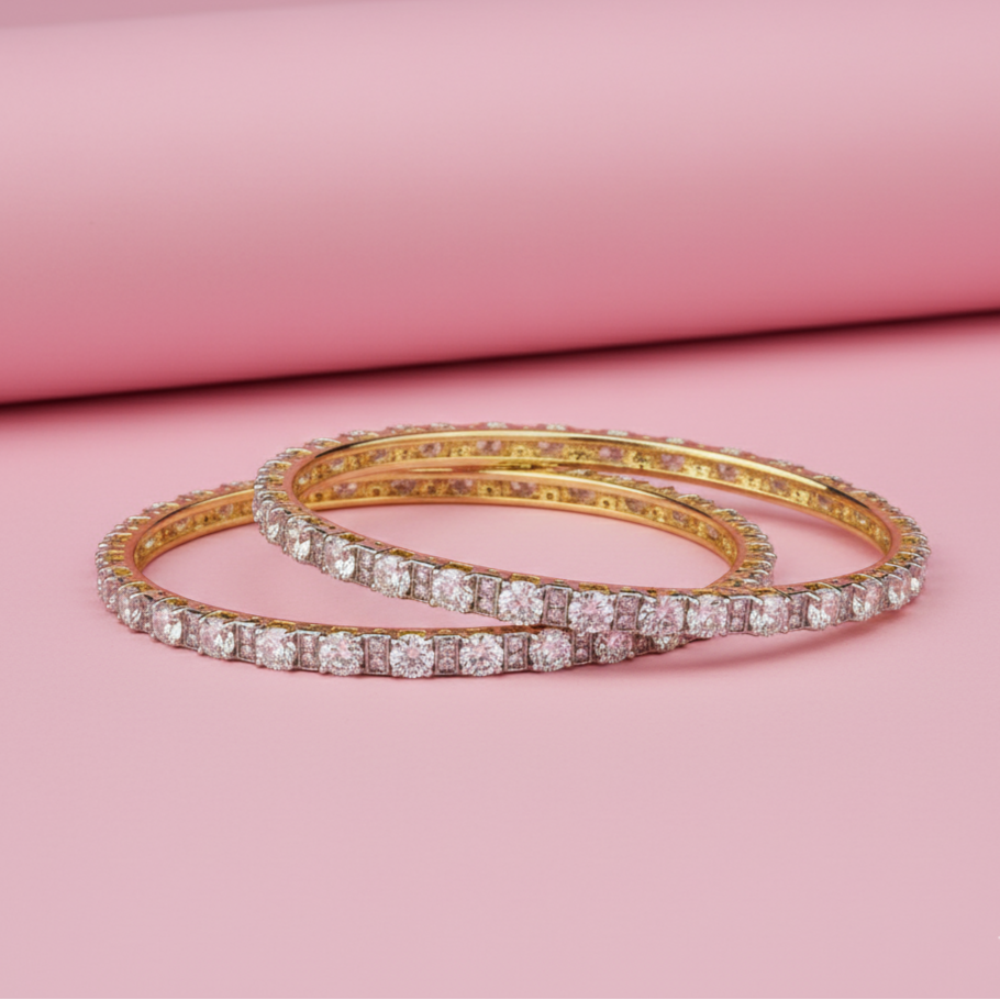 Traditional Gold Rhodium Moissanite Bangles in Sterling Silver