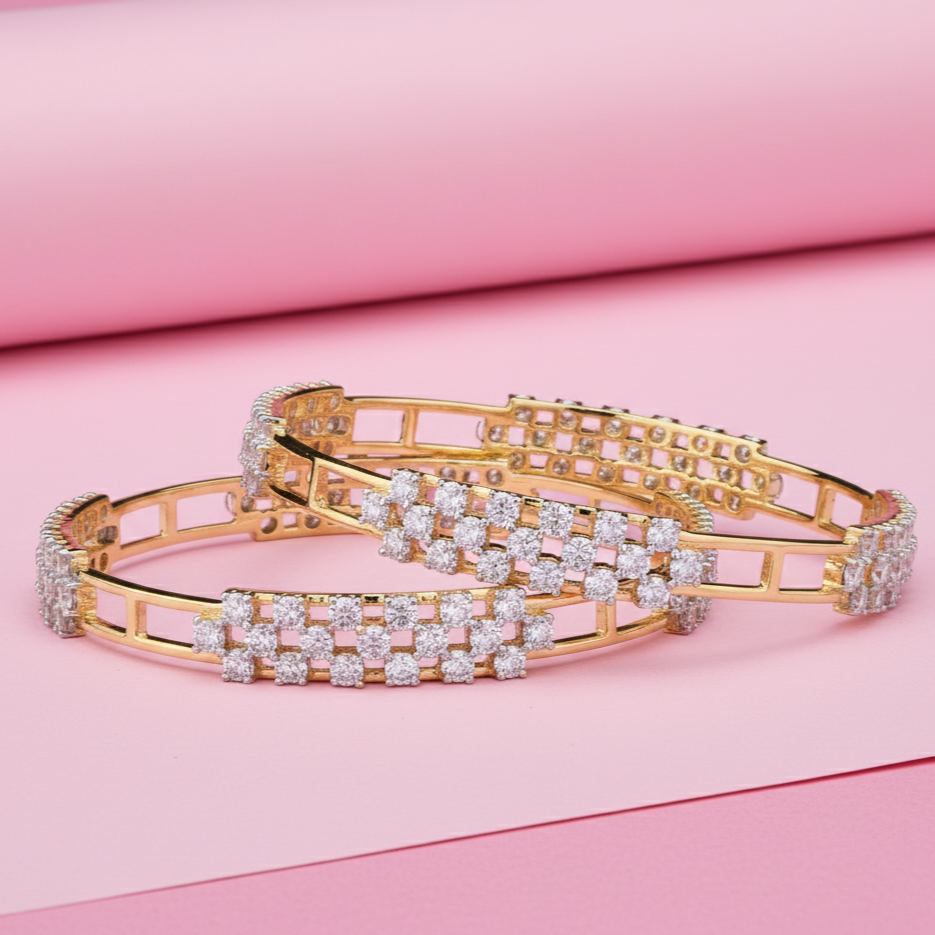 Regal Spark Moissanite Bangles in Sterling Silver in Gold Rhodium