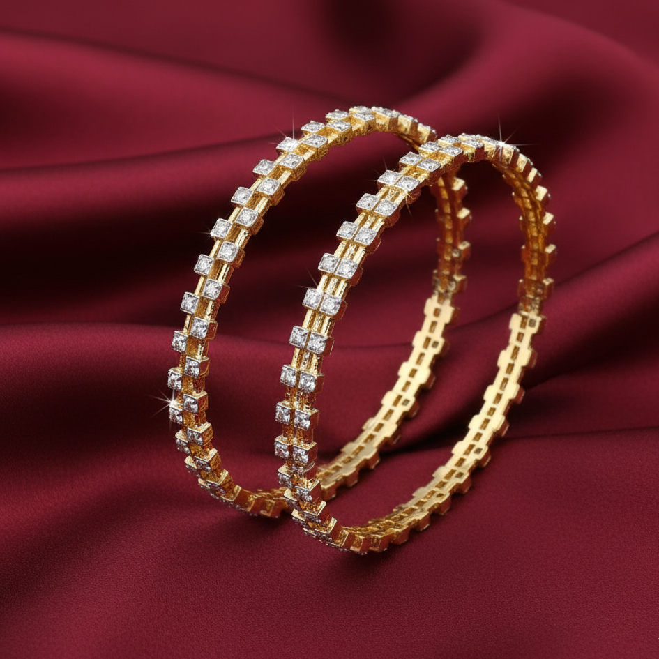 Aurora Gold Rhodium Bangles in Sterling Silver with Moissanite