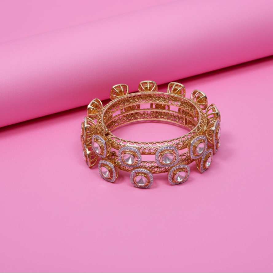 Moissanite Square Polki Bangles in Silver