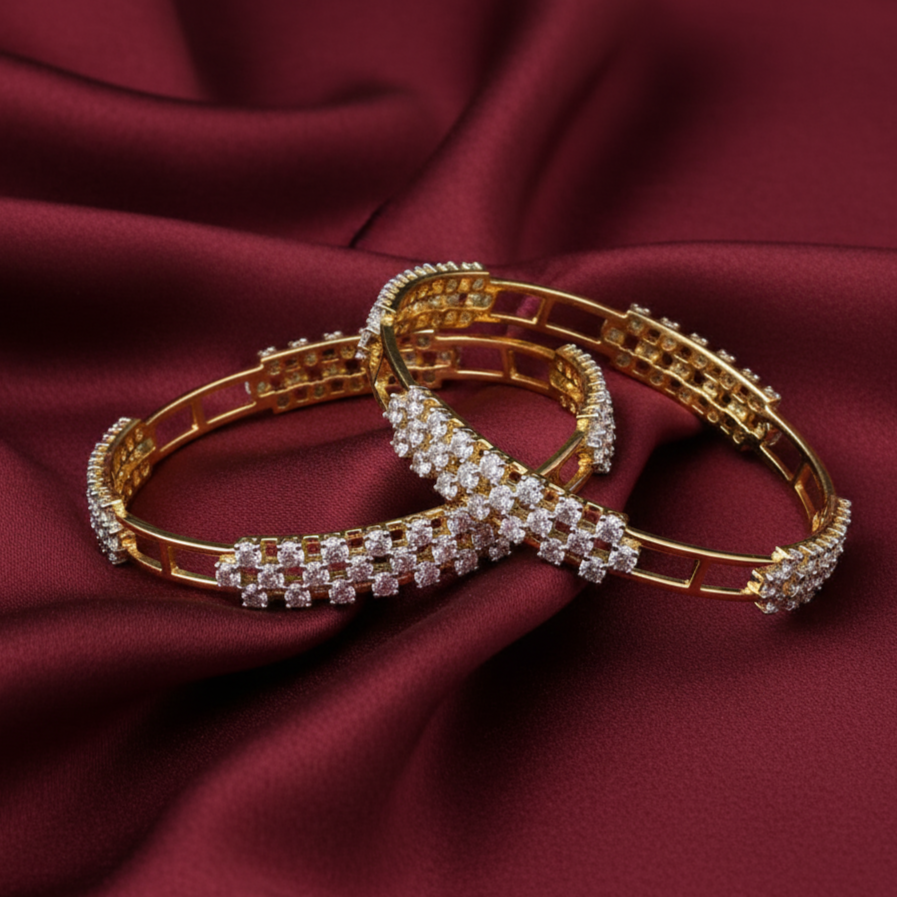 Regal Spark Moissanite Bangles in Sterling Silver in Gold Rhodium