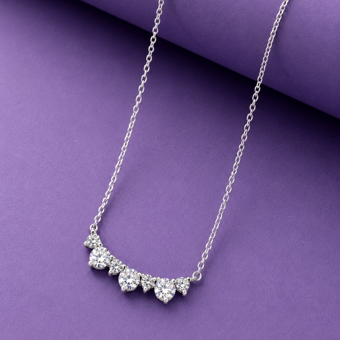 Eternity Round Moissanite Diamond Pendant Chain in Silver with Moissanite