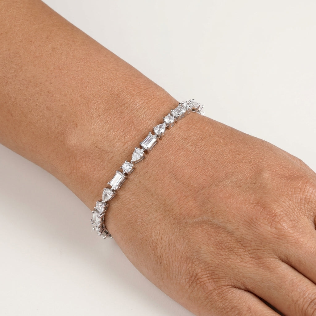 Asymmetrical Eternity Moissanite Bracelet in 925 Silver