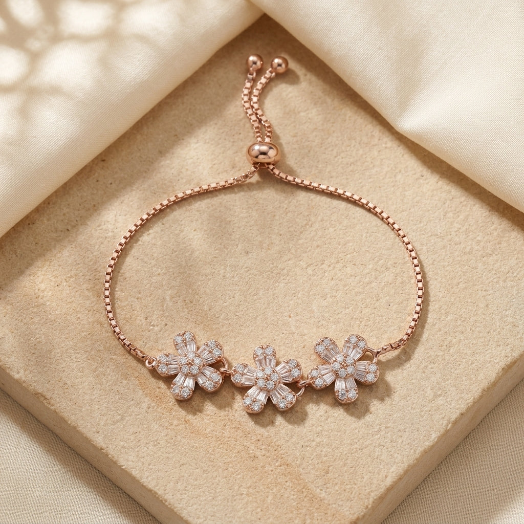 Rose Gold Flower Bracelet in Moissanite with 925 Silver