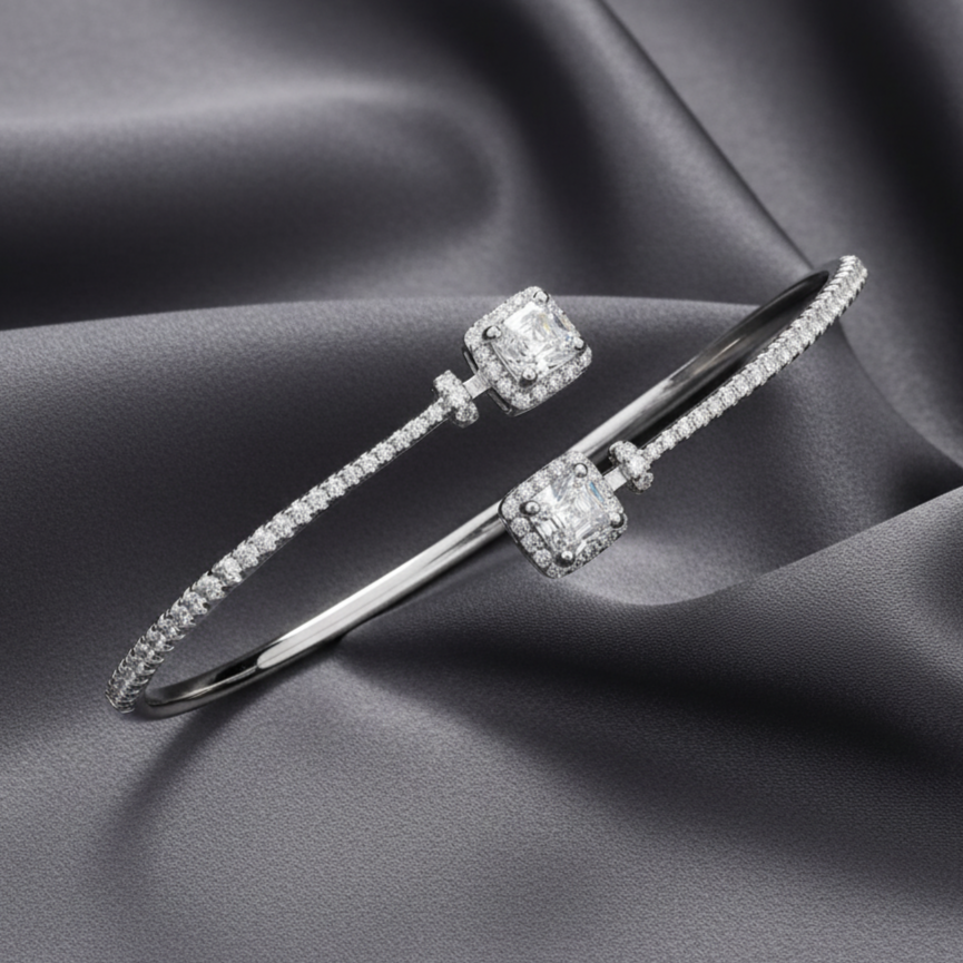 Square Radiant Cut Elegant Moissanite Bracelet in 925 Silver