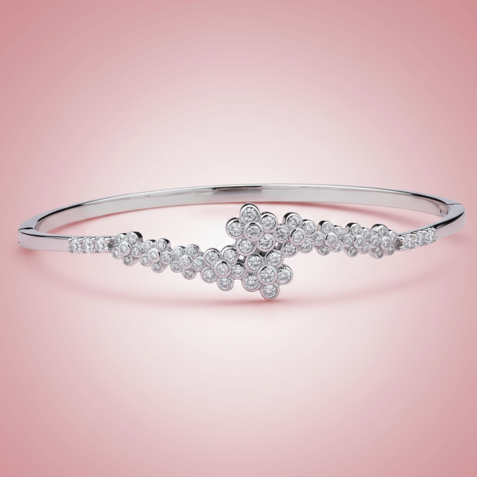 Flower Shaped Moissanite Bracelet kada in 925 Silver