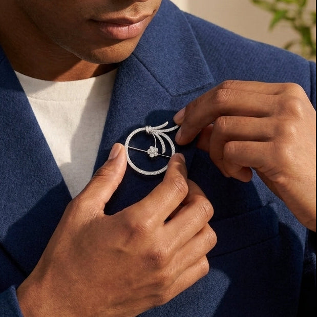 Elegant Apple Design Moissanite Brooch Pin for Men’s Suit or Kurta