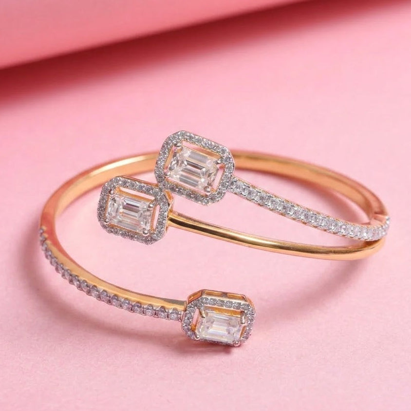 Majestic Moissanite Diamond Bracelet Kada in Gold Rhodium