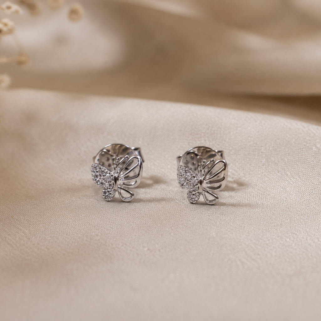 Moissanite Pop Butterfly Studs in 925 Silver for Kids