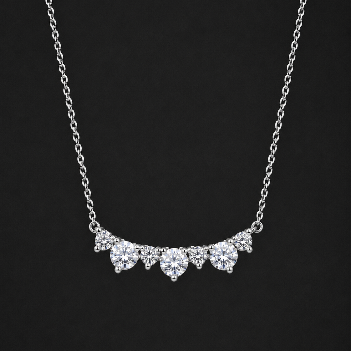 Eternity Round Moissanite Diamond Pendant Chain in Silver with Moissanite
