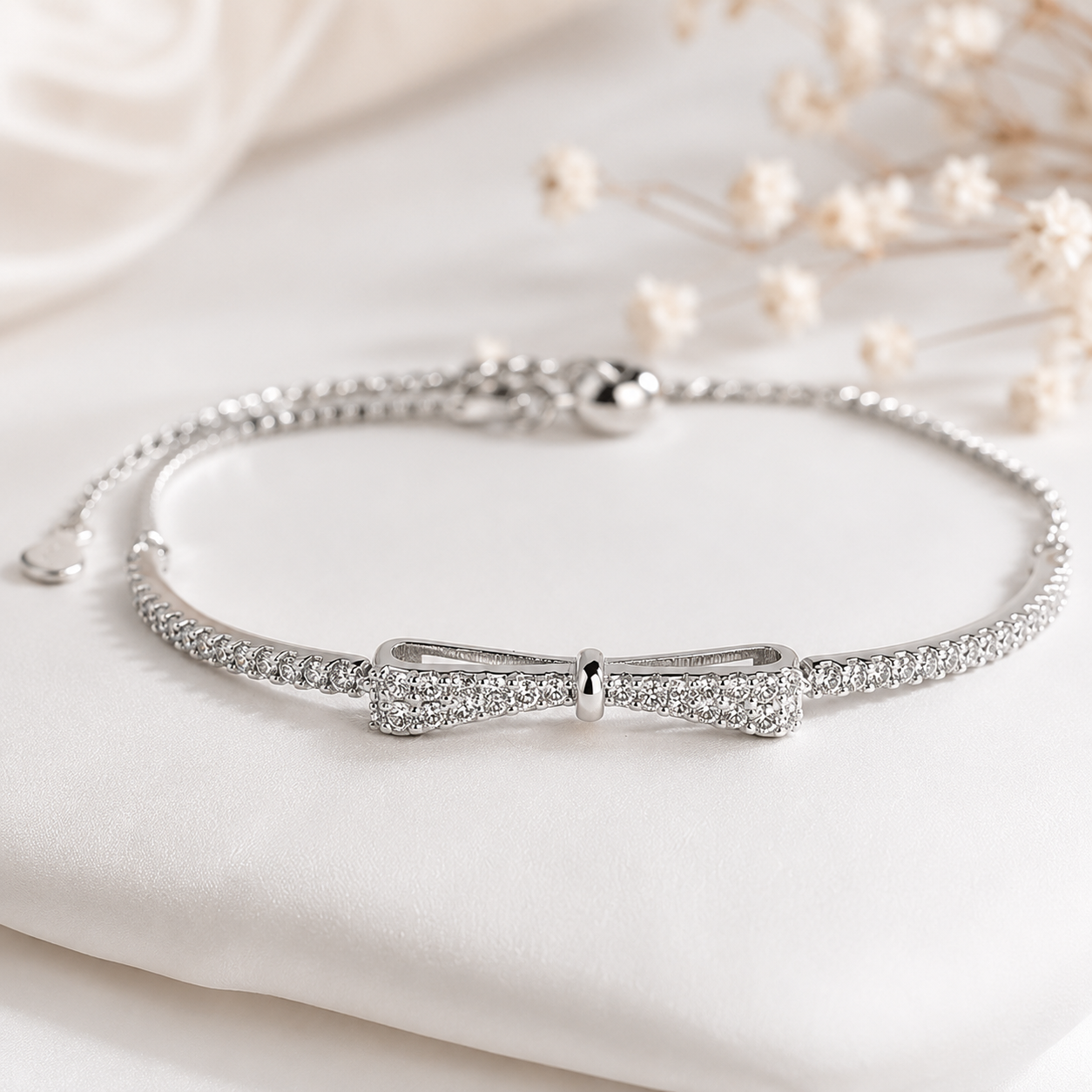 Celeste Bow Adjustable Moissanite Bracelet in Sterling Silver