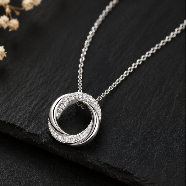 Twisted Round Moissanite Pendant in Sterling SIlver with Moissanite