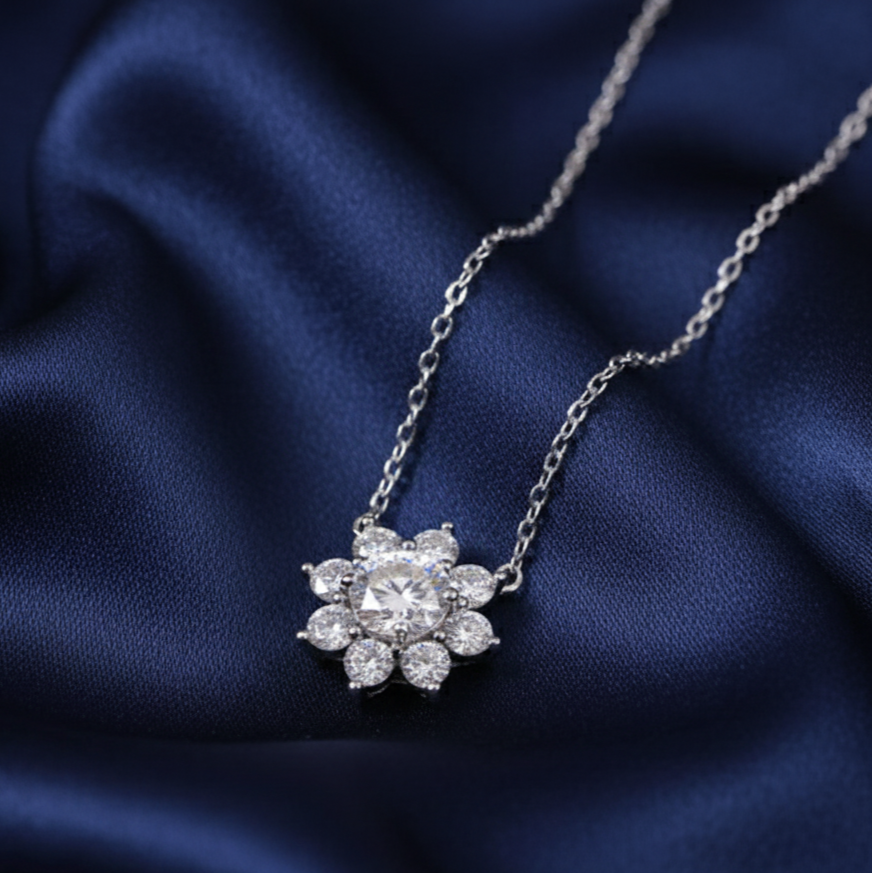 Flower shape Moissanite Pendant in Silver