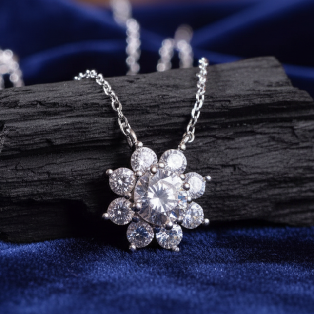 Flower shape Moissanite Pendant in Silver