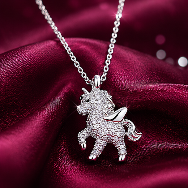 Cute Unicon Moissanite Pendant in Sterling Silver