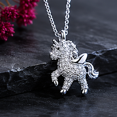 Cute Unicon Moissanite Pendant in Sterling Silver