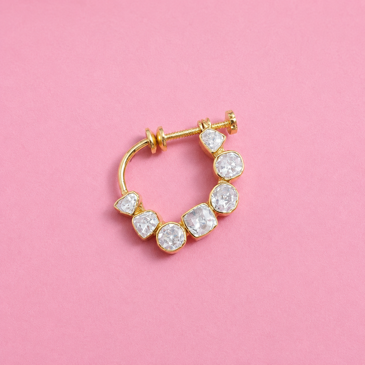 Bridal Screw Nath in 925 Sterling Silver with Moissanite Polki and Gold Rhodium Finish