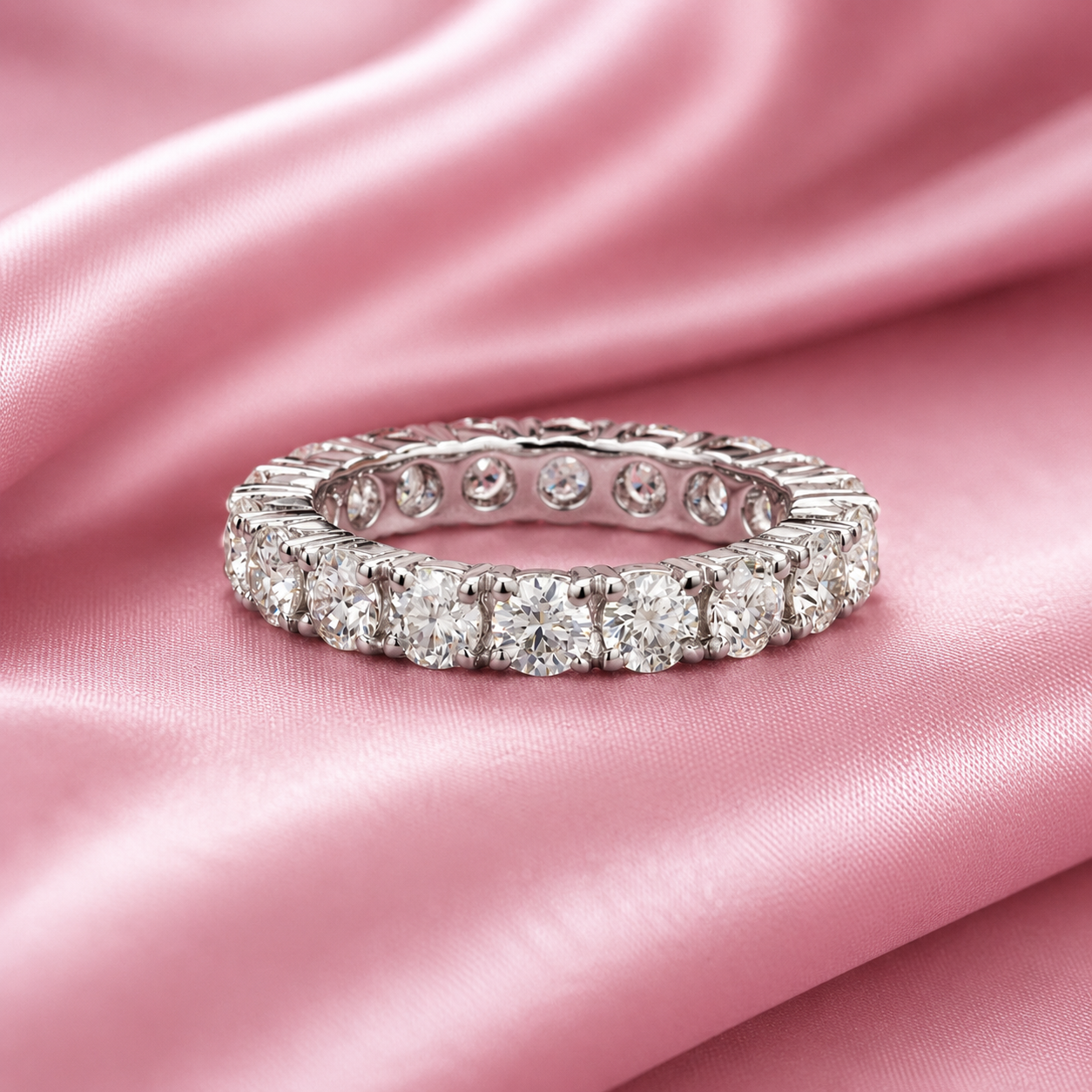 Eternity Stackable Band Ring with Moissanite in Sterling Silver