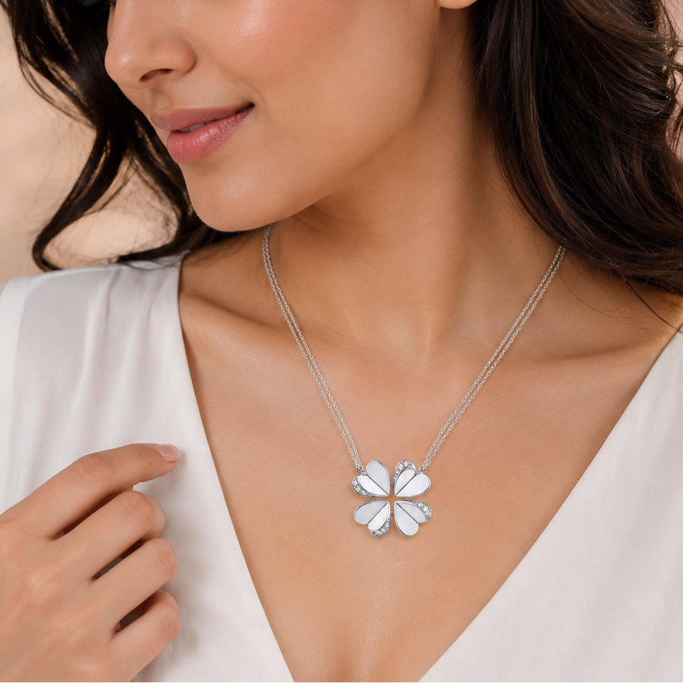 Flower pattern Moissanite Pendant in Sterling SIlver
