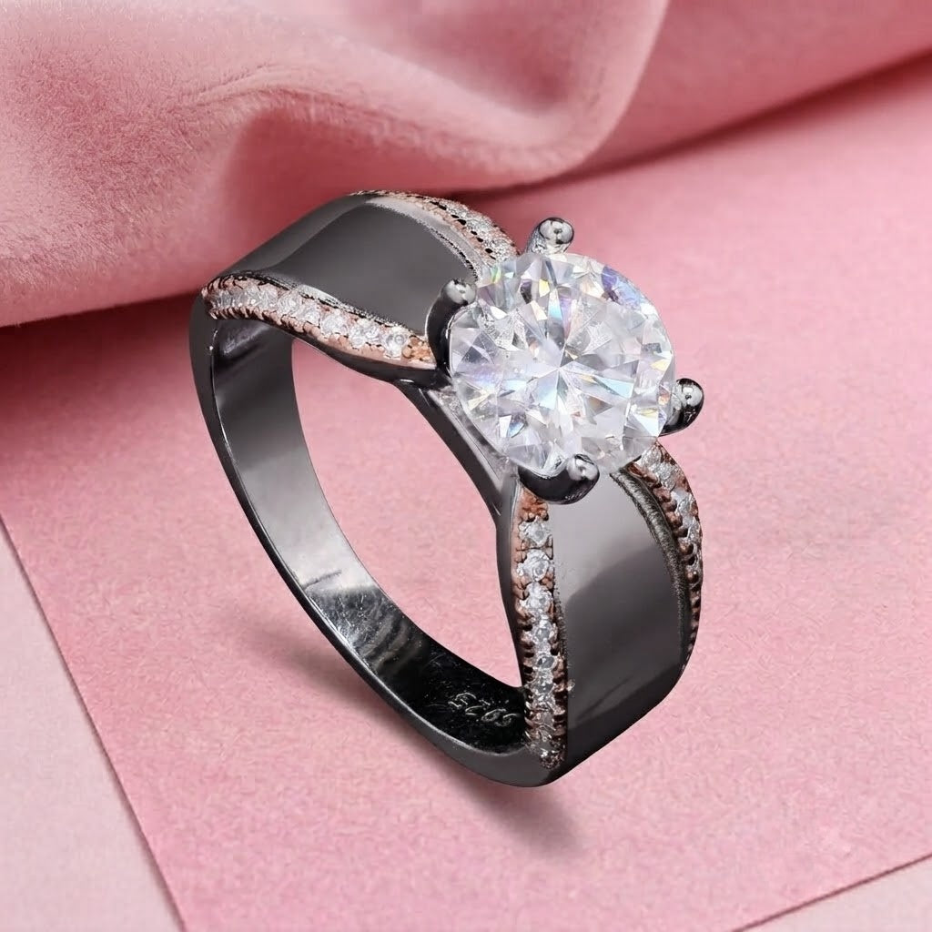 Bold Spark Moissanite Ring for her in Sterling Silver, Cocktail Ring