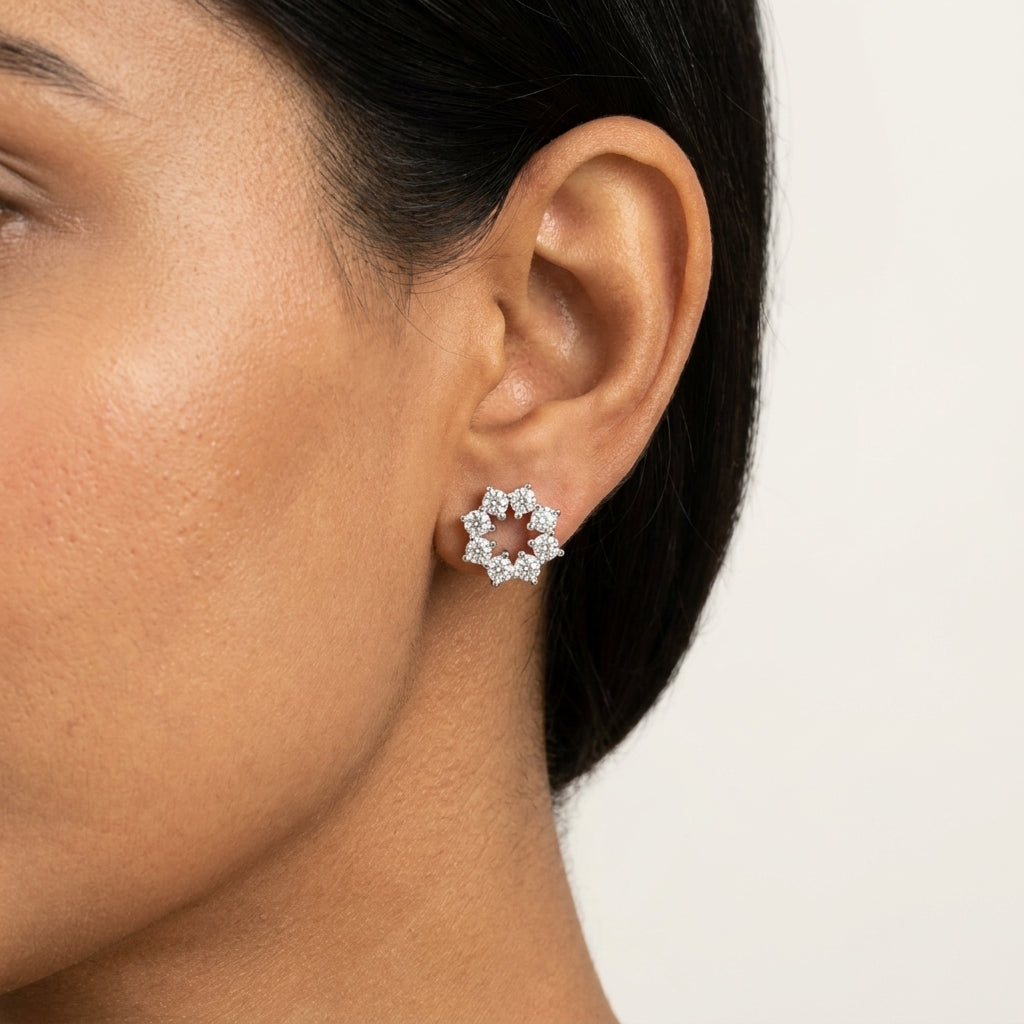 Star shape Moissanite Studs in 925 Sterling Silver