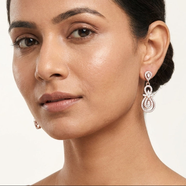 Sterling Silver Rose Gold Moissanite Drop Earrings
