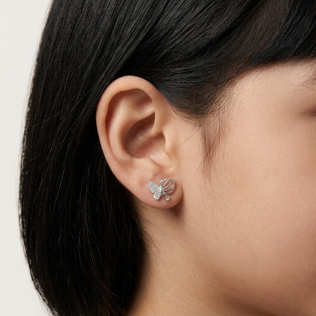 Moissanite Pop Butterfly Studs in 925 Silver for Kids