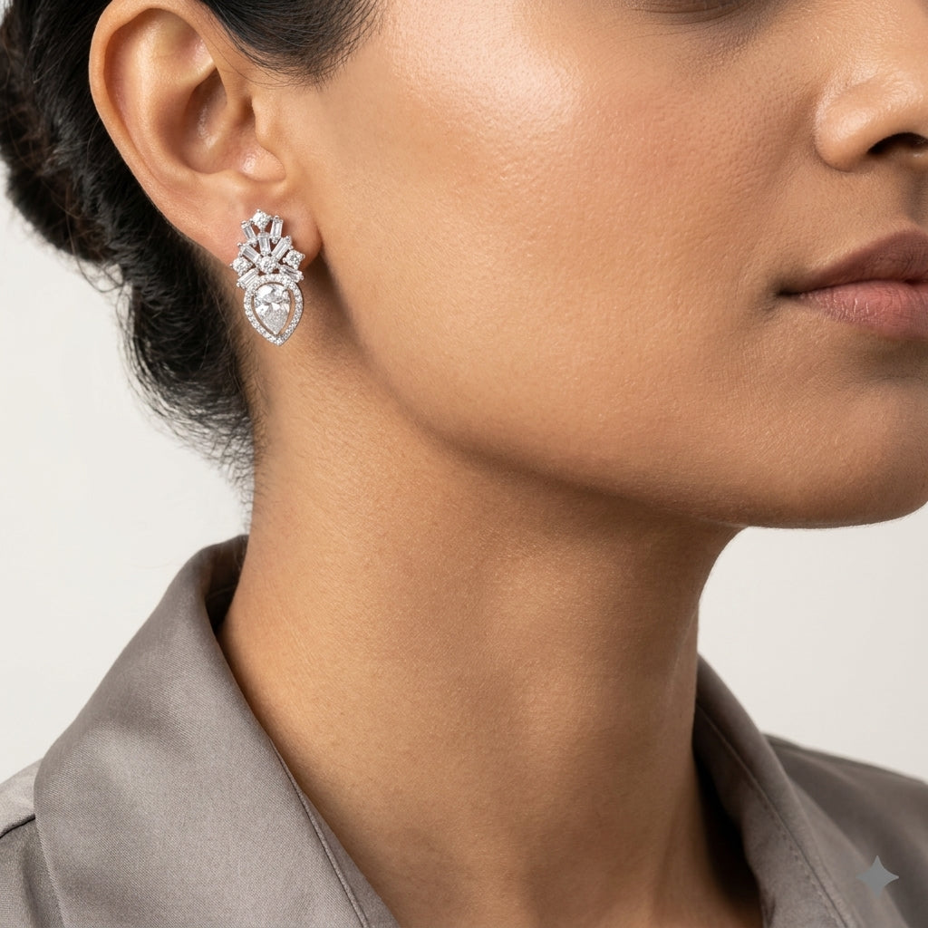 Statement Pear Shape Sterling Silver Moissanite Earrings