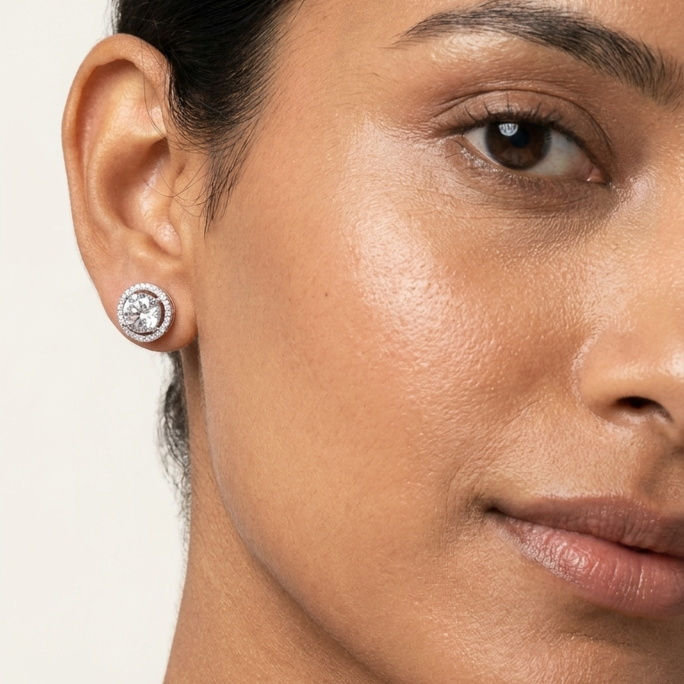 Round Brilliant Moissanite Silver Studs for daily wear