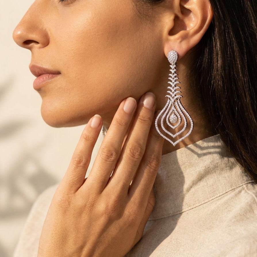 Luxury Moissanite Dangler Long Earring in Sterling Silver