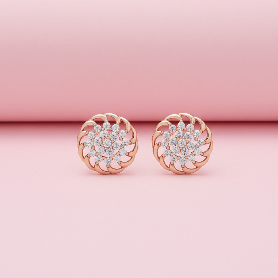 Daily Wear Moissanite Silver Stud Earrings in Rose Gold Rhodium