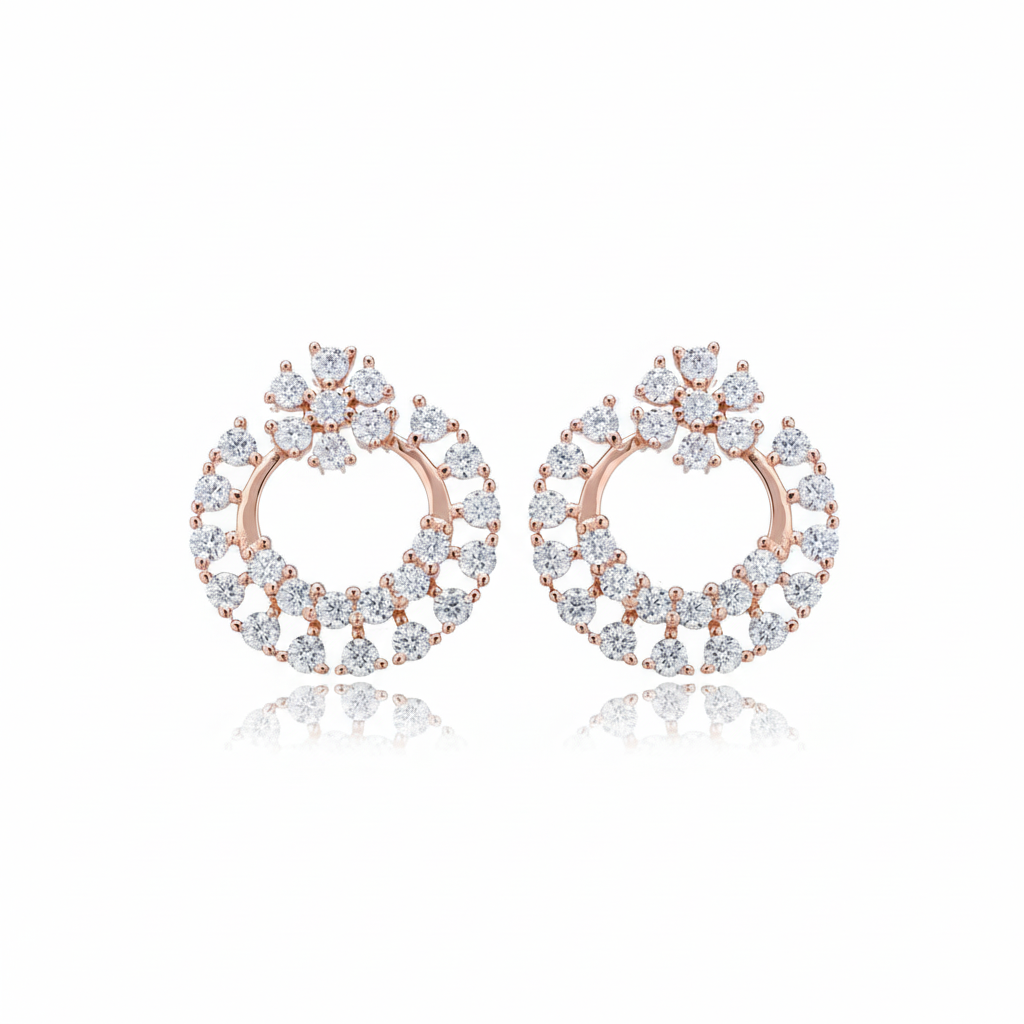 Twilight Shine Round Moissanite Stud Earrings in 925 Silver