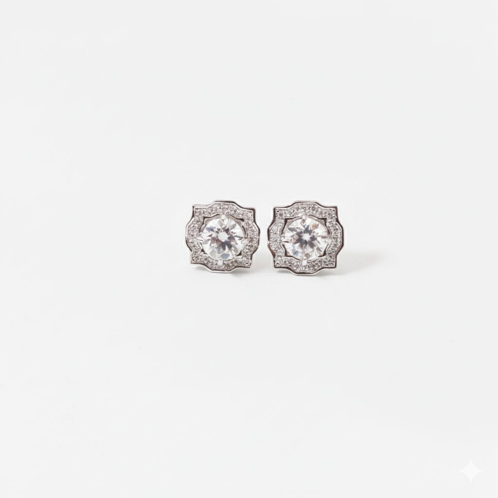 Sparkling Treasure Round Sterling Silver Moissanite Studs Earring