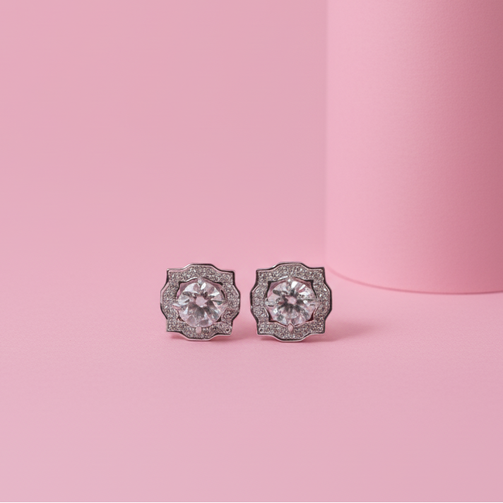 Sparkling Treasure Round Sterling Silver Moissanite Studs Earring