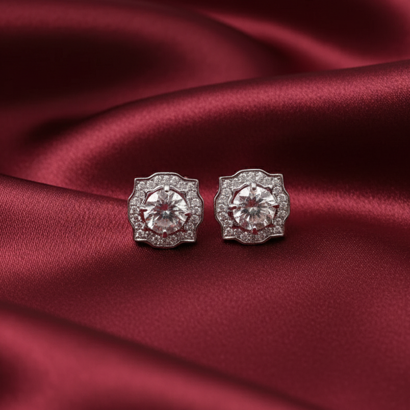 Sparkling Treasure Round Sterling Silver Moissanite Studs Earring