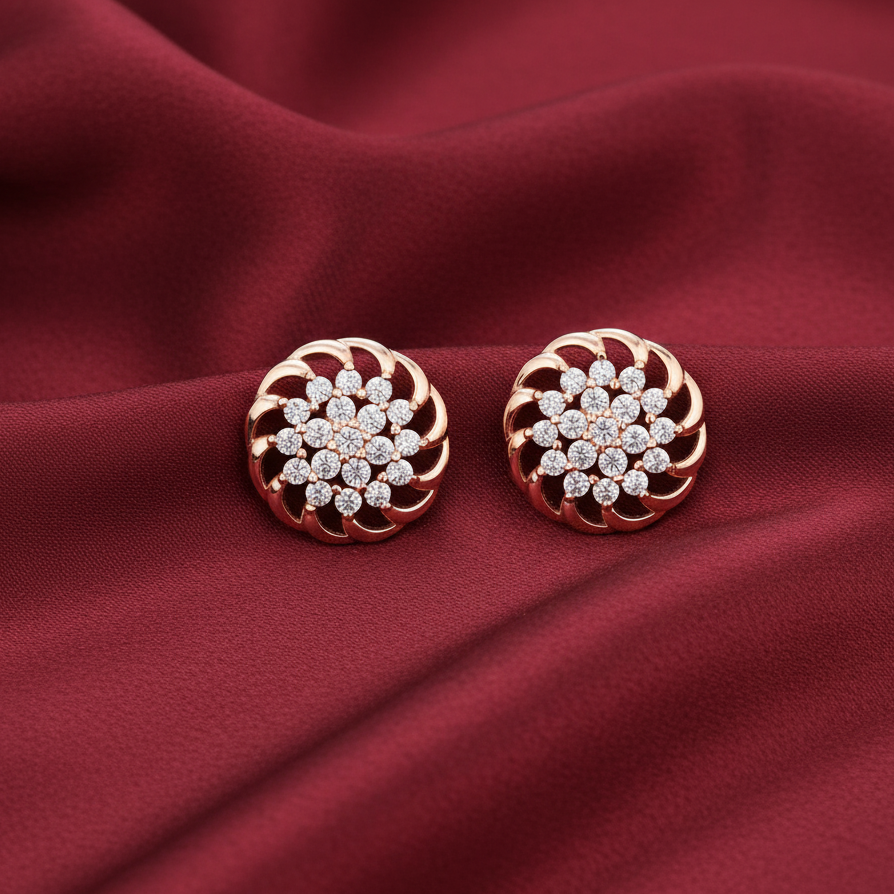Daily Wear Moissanite Silver Stud Earrings in Rose Gold Rhodium
