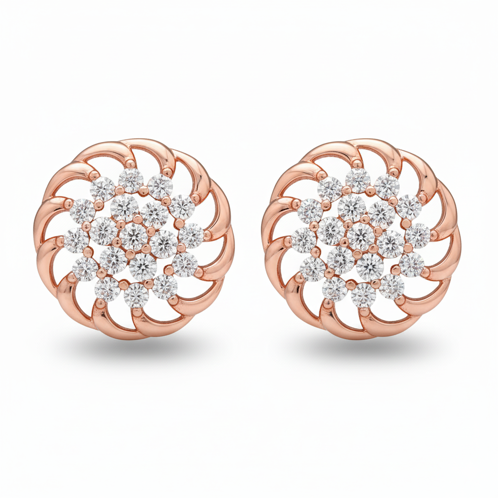 Daily Wear Moissanite Silver Stud Earrings in Rose Gold Rhodium