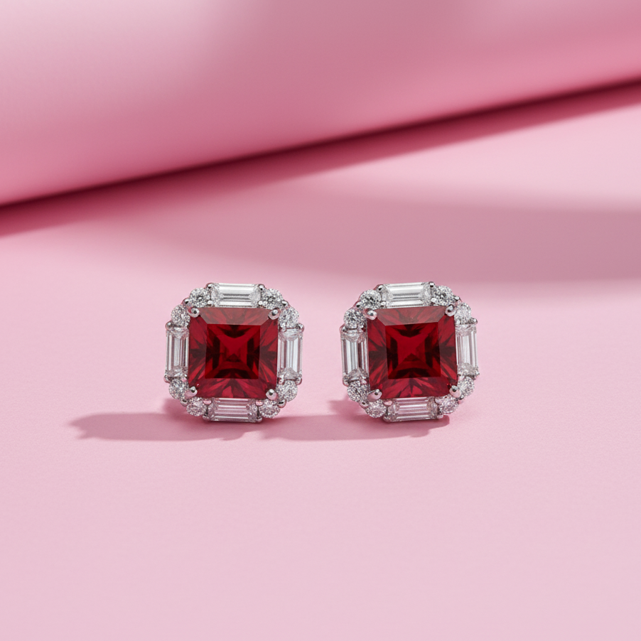 925 Silver Lab-Grown Gemstone Stud Earrings with Moissanite