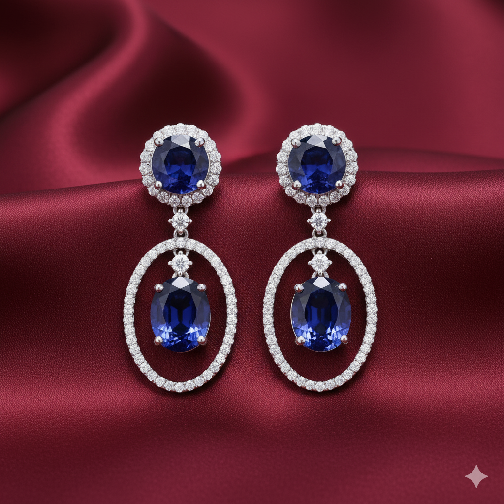 925 Silver Lab-Created Gemstone WITH Moissanite Dangler Earrings