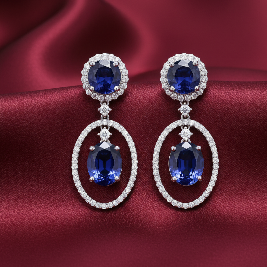 925 Silver Lab-Created Gemstone With Moissanite Dangler Earrings
