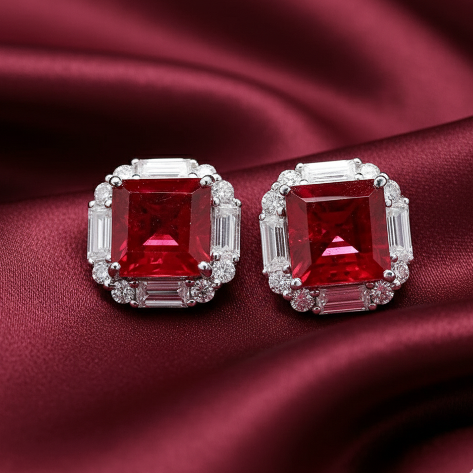 925 Silver Lab-Grown Gemstone Stud Earrings with Moissanite