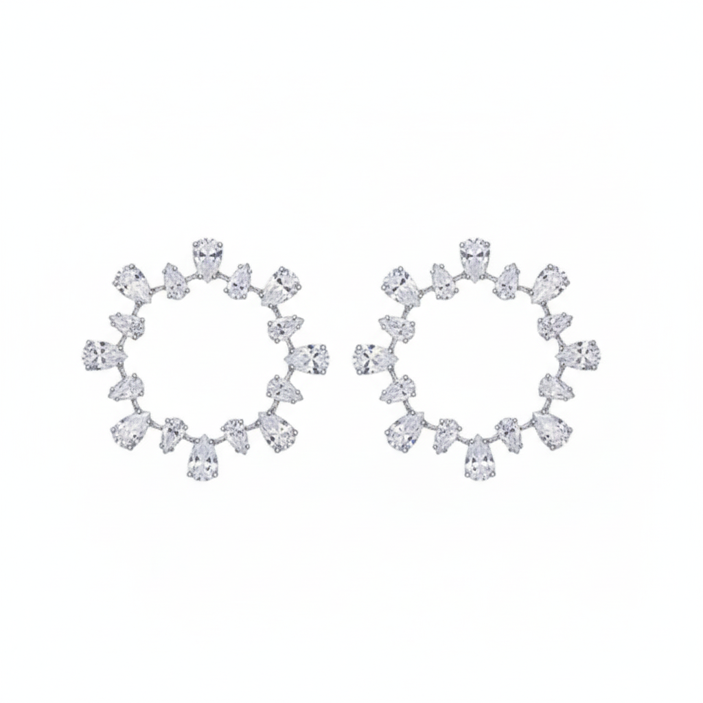 Moissanite with Sterling Silver Pear shape Round Earrings