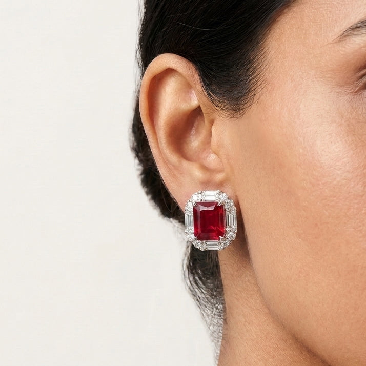 925 Silver Lab-Grown Gemstone Stud Earrings with Moissanite