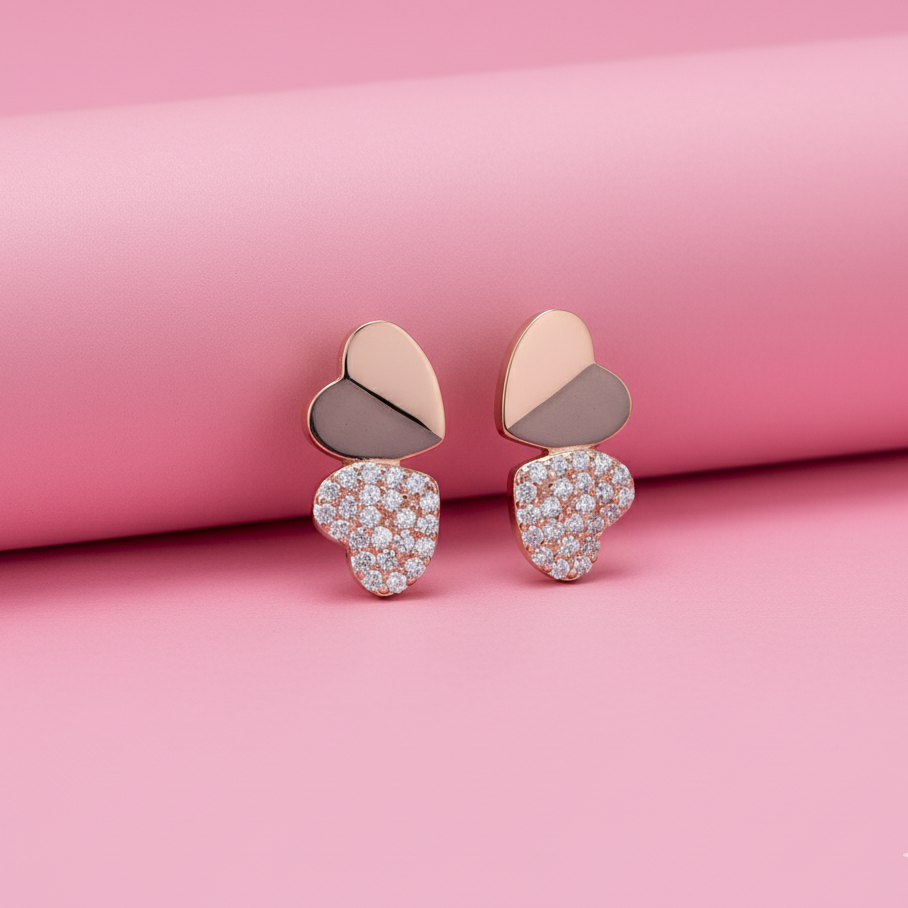 925 Sterling Silver Rose Gold-Plated Hearts Shaped Stud Earrings