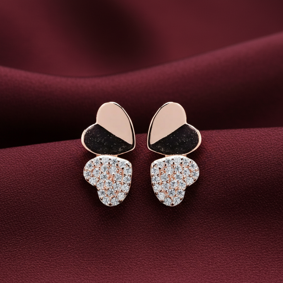 925 Sterling Silver Rose Gold-Plated Hearts Shaped Stud Earrings