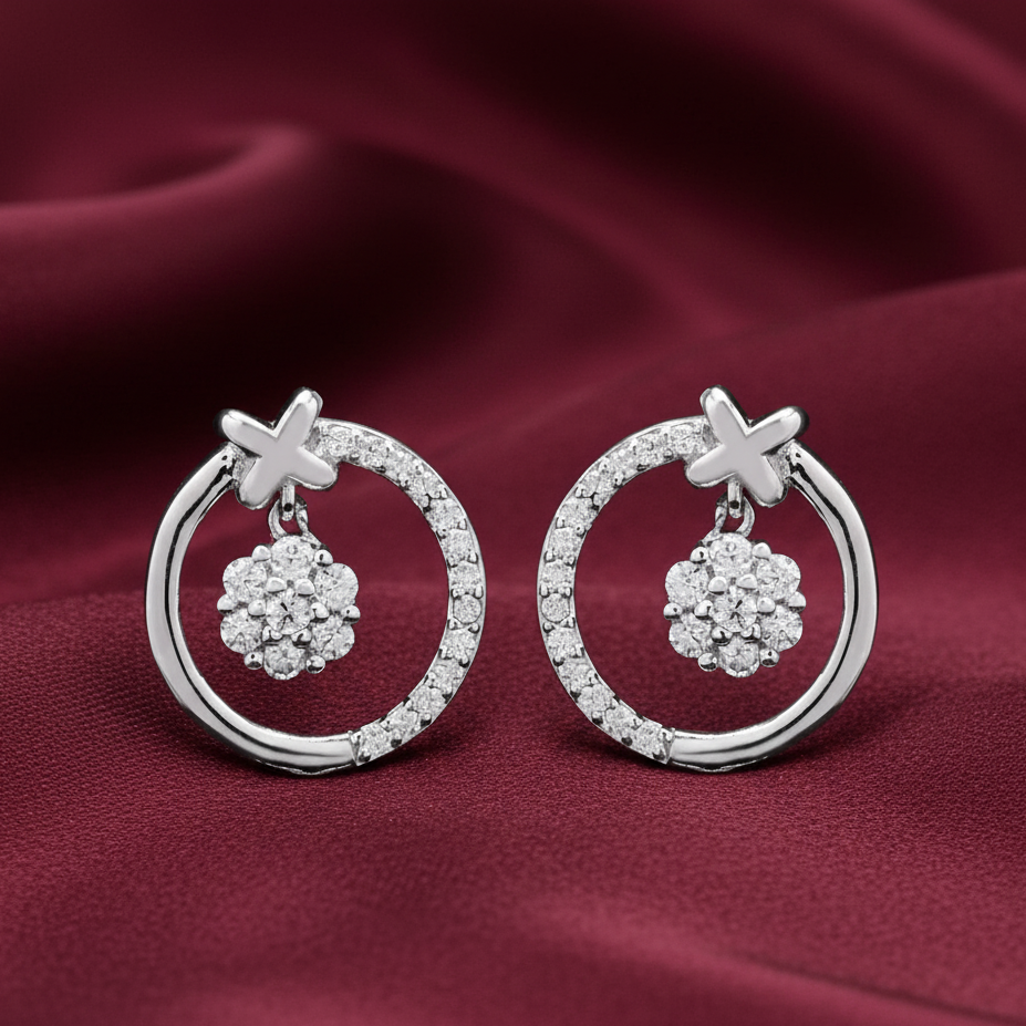 Floral Halo Drops Moissanite in 925 silver Studs Earring