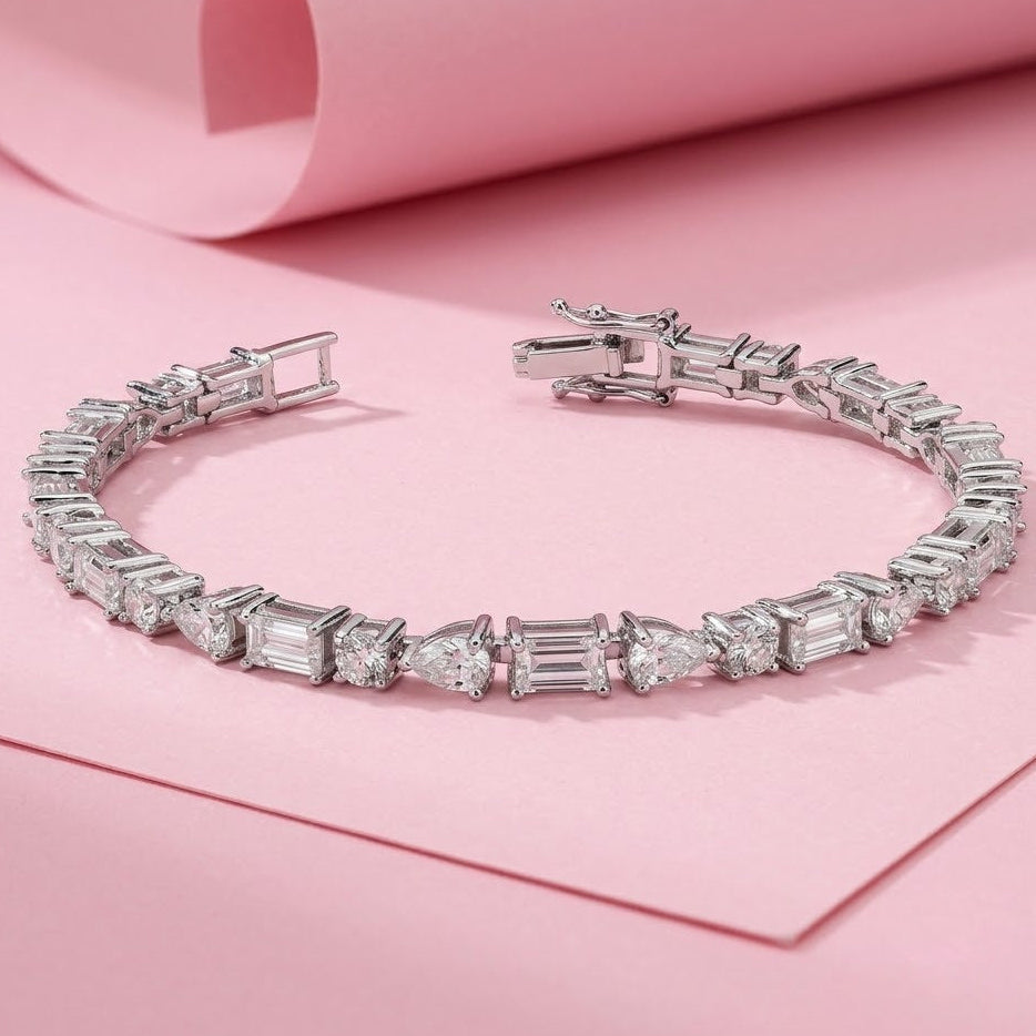 Asymmetrical Eternity Moissanite Bracelet in 925 Silver