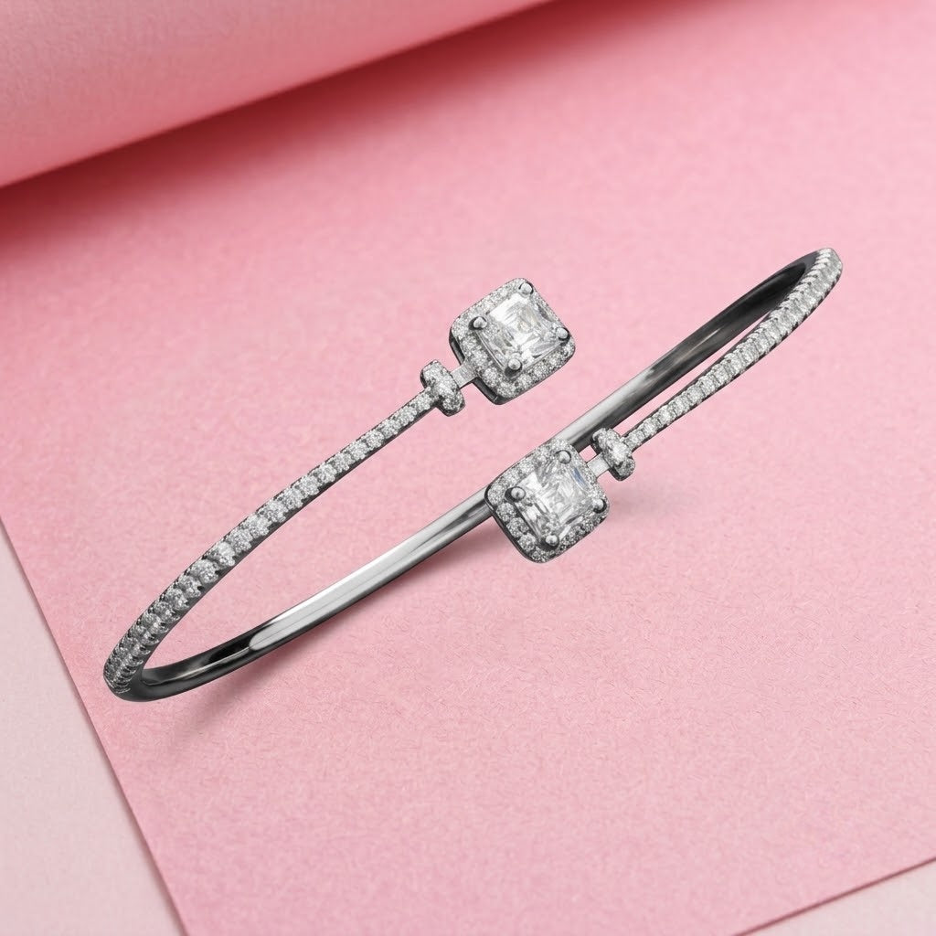 Square Radiant Cut Elegant Moissanite Bracelet in 925 Silver