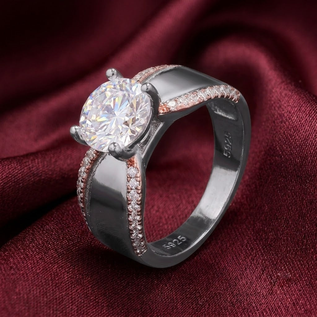 Bold Spark Moissanite Ring for her in Sterling Silver, Cocktail Ring